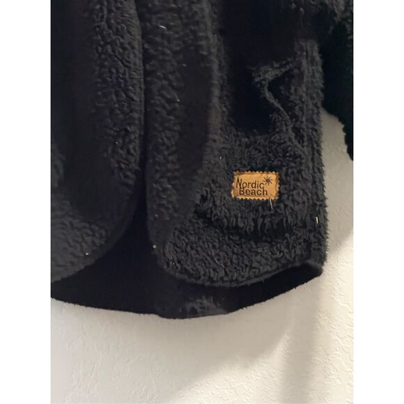 Nordic Beach Black Sherpa Open Front Hooded Fleece Jacket One Size petite - Picture 2 of 3